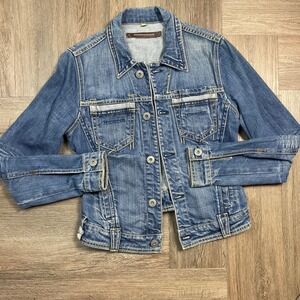 YANUK Denim Jacket Womens Small Blue Contoured Paneled Fitted Boho Japan Y2K